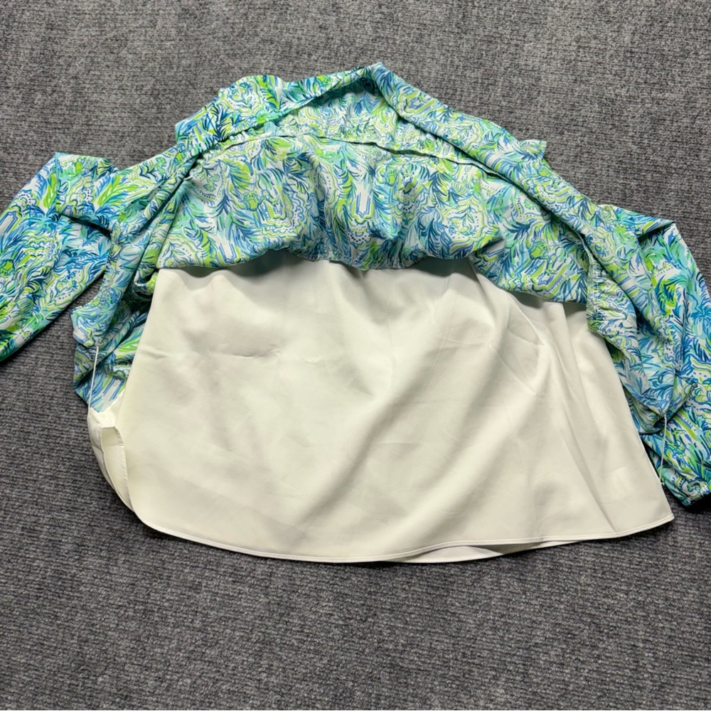 Lilly Pulitzer Dress Womens XS Green Floral Print Boho Shift Long Sleeve Ruffle - Picture 6 of 9